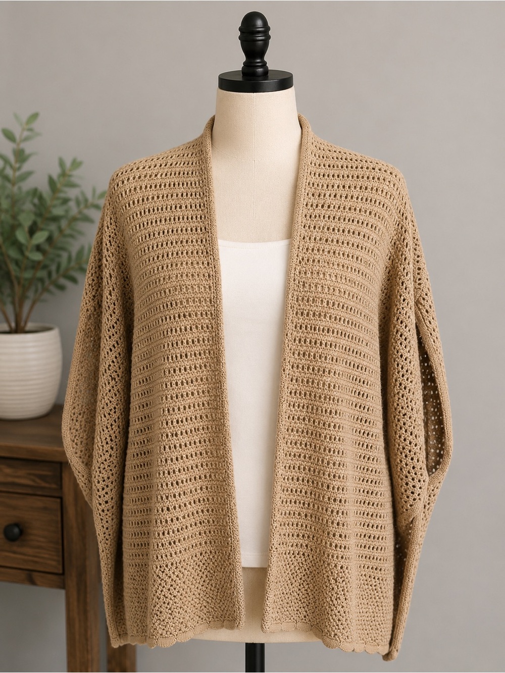 J Crew Open-Front Crochet Knit Cardigan Sweater - Beige